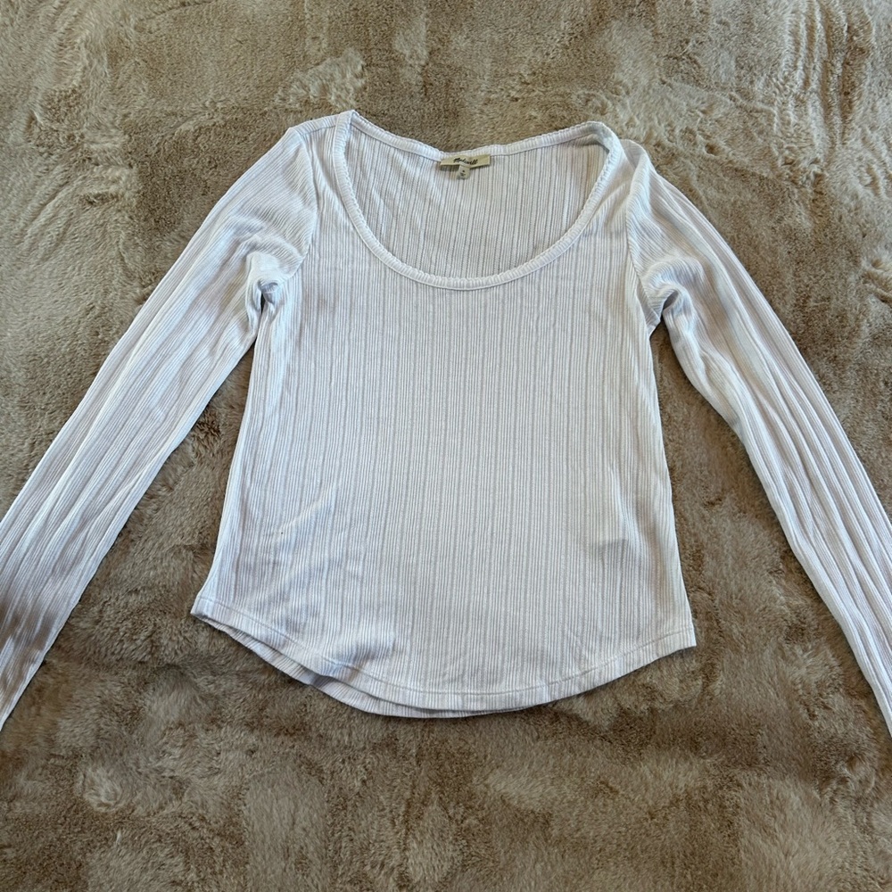 Madewell White Ribbed Fitted Long Sleeve Blouse